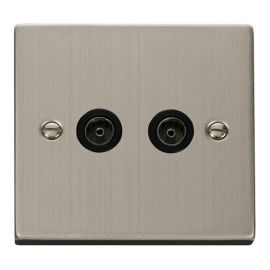 Click VPSS066BK Deco Stainless Steel 2 Gang Non-Isolated Co-Axial Socket - Black Insert image