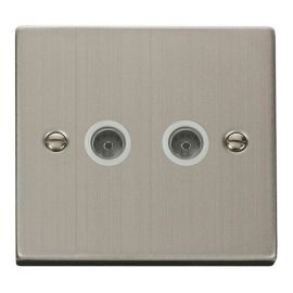 Click VPSS066WH Deco Stainless Steel 2 Gang Non-Isolated Co-Axial Socket - White Insert image