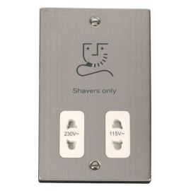 Click VPSS100WH Deco Stainless Steel Dual Voltage 115-230V Shaver Socket - White Insert image