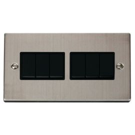 Click VPSS105BK Deco Stainless Steel 6 Gang 10AX 2 Way Plate Switch - Black Insert image
