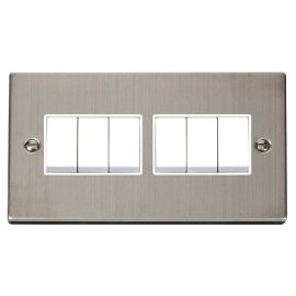 Click VPSS105WH Deco Stainless Steel 6 Gang 10AX 2 Way Plate Switch - White Insert image