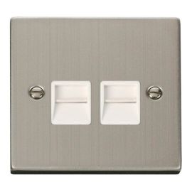 Click VPSS126WH Deco Stainless Steel 2 Gang Secondary Telephone Socket - White Insert image