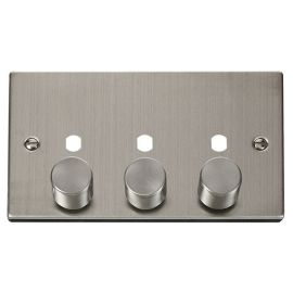 Click VPSS153PL Deco Stainless Steel 3 Gang Dimmer Plate with Knob image