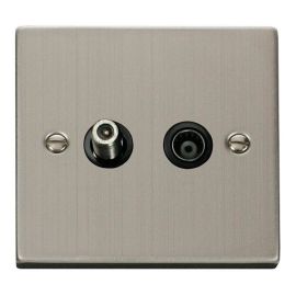Click VPSS157BK Deco Stainless Steel Isolated Co-Axial and Satellite Socket - Black Insert image