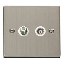 Click VPSS157WH Deco Stainless Steel Isolated Co-Axial and Satellite Socket - White Insert