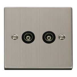 Click VPSS159BK Deco Stainless Steel 2 Gang Isolated Co-Axial Socket - Black Insert image