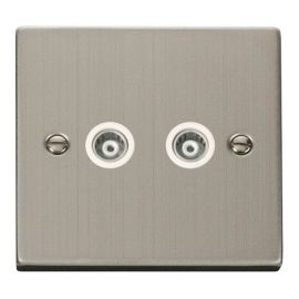 Click VPSS159WH Deco Stainless Steel 2 Gang Isolated Co-Axial Socket - White Insert image