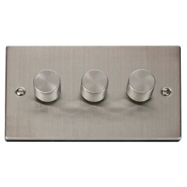 Click VPSS163 Deco Stainless Steel 3 Gang 2 Way 100W LED Dimmer Switch image