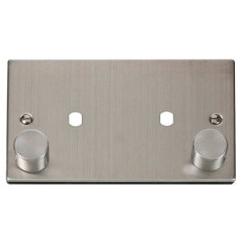 Click VPSS186 MiniGrid Stainless Steel 1 Gang 1630W Max 2 Aperture Deco Unfurnished Dimmer Plate and Knob image