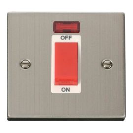 Click VPSS201WH Deco Stainless Steel 1 Gang 45A 2 Pole Neon Switch - White Insert image