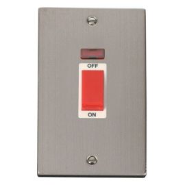 Click VPSS203WH Deco Stainless Steel 2 Gang 45A 2 Pole Neon Switch - White Insert image