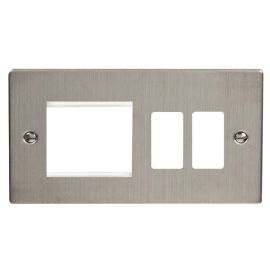 Click VPSS31102 GridPro Stainless Steel 2 Gang 2 Aperture Deco Range and New Media Combination Plate