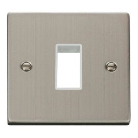 Click VPSS401WH MiniGrid Stainless Steel 1 Gang 1 Aperture Deco Unfurnished Front Plate - White Insert image