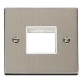 Click VPSS402WH MiniGrid Stainless Steel 1 Gang 2 Aperture Deco Unfurnished Front Plate - White Insert image