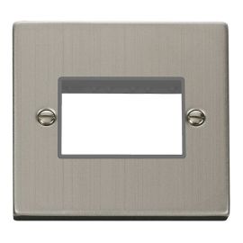 Click VPSS403GY MiniGrid Stainless Steel 1 Gang 3 Aperture Deco Unfurnished Front Plate - Grey Insert image
