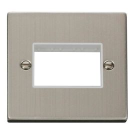 Click VPSS403WH MiniGrid Stainless Steel 1 Gang 3 Aperture Deco Unfurnished Front Plate - White Insert image