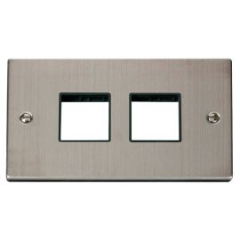 Click VPSS404BK MiniGrid Stainless Steel 2 Gang 2x2 Aperture Deco Unfurnished Front Plate - Black Insert image