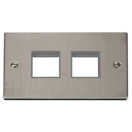 Click VPSS404GY MiniGrid Stainless Steel 2 Gang 2x2 Aperture Deco Unfurnished Front Plate - Grey Insert image