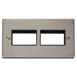 Click VPSS406BK MiniGrid Stainless Steel 2 Gang 2x3 Aperture Deco Unfurnished Front Plate - Black Insert image