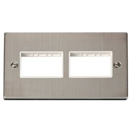 Click VPSS406WH MiniGrid Stainless Steel 2 Gang 2x3 Aperture Deco Unfurnished Front Plate - White Insert