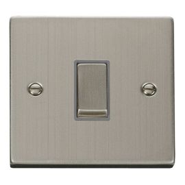 Click VPSS411GY Deco Stainless Steel Ingot 1 Gang 10AX 2 Way Plate Switch - Grey Insert