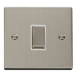 Click VPSS411WH Deco Stainless Steel Ingot 1 Gang 10AX 2 Way Plate Switch - White Insert image