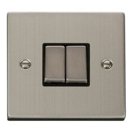 Click VPSS412BK Deco Stainless Steel Ingot 2 Gang 10AX 2 Way Plate Switch - Black Insert image