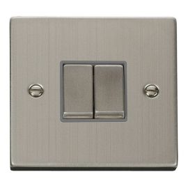 Click VPSS412GY Deco Stainless Steel Ingot 2 Gang 10AX 2 Way Plate Switch - Grey Insert