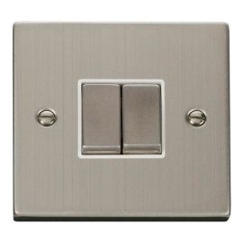 Click VPSS412WH Deco Stainless Steel Ingot 2 Gang 10AX 2 Way Plate Switch - White Insert