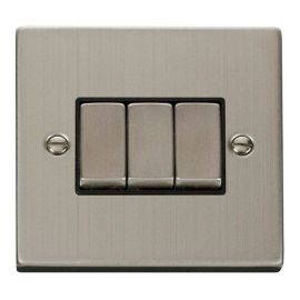 Click VPSS413BK Deco Stainless Steel Ingot 3 Gang 10AX 2 Way Plate Switch - Black Insert image