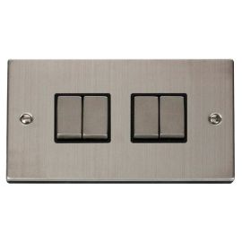 Click VPSS414BK Deco Stainless Steel Ingot 4 Gang 10AX 2 Way Plate Switch - Black Insert image