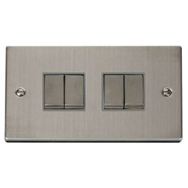Click VPSS414GY Deco Stainless Steel Ingot 4 Gang 10AX 2 Way Plate Switch - Grey Insert image