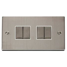Click VPSS414WH Deco Stainless Steel Ingot 4 Gang 10AX 2 Way Plate Switch - White Insert image
