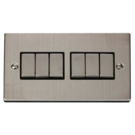 Click VPSS416BK Deco Stainless Steel Ingot 6 Gang 10AX 2 Way Plate Switch - Black Insert image