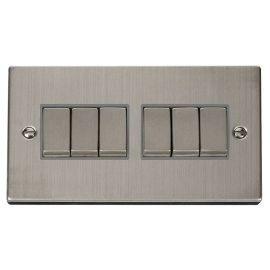 Click VPSS416GY Deco Stainless Steel Ingot 6 Gang 10AX 2 Way Plate Switch - Grey Insert image