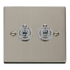 Click VPSS422 Deco Stainless Steel 2 Gang 10AX 2 Way Dolly Toggle Switch image