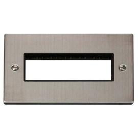 Click VPSS426BK MiniGrid Stainless Steel 2 Gang 6 In-Line Aperture Deco Unfurnished Front Plate - Black Insert