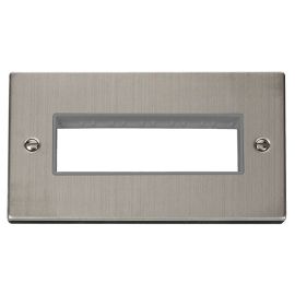 Click VPSS426GY MiniGrid Stainless Steel 2 Gang 6 In-Line Aperture Deco Unfurnished Front Plate - Grey Insert