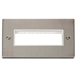 Click VPSS426WH MiniGrid Stainless Steel 2 Gang 6 In-Line Aperture Deco Unfurnished Front Plate - White Insert image