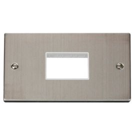 Click VPSS432WH MiniGrid Stainless Steel 2 Gang 3 Aperture Deco Unfurnished Front Plate - White Insert image