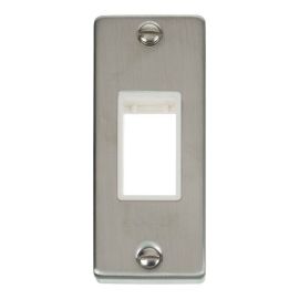 Click VPSS471WH MiniGrid Stainless Steel 1 Gang 1 Aperture Deco Unfurnished Architrave Plate - White Insert