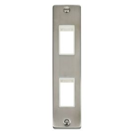 Click VPSS472WH MiniGrid Stainless Steel 2 Gang 2 Aperture Deco Unfurnished Architrave Plate - White Insert