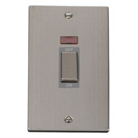 Click VPSS503GY Deco Stainless Steel Ingot 2 Gang 45A 2 Pole Switch Neon - Grey Insert