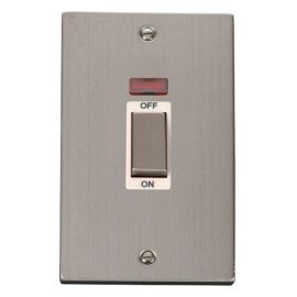 Click VPSS503WH Deco Stainless Steel Ingot 2 Gang 45A 2 Pole Neon Switch - White Insert