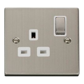 Click VPSS535WH Deco Stainless Steel Ingot 1 Gang 13A 2 Pole Switched Socket - White Insert
