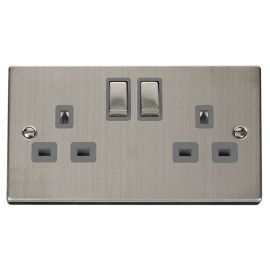 Click VPSS536GY Deco Stainless Steel Ingot 2 Gang 13A 2 Pole Switched Socket - Grey Insert image