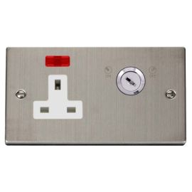Click VPSS675WH Deco Stainless Steel 1 Gang Double-Plate 13A 2 Pole Neon Lockable Socket - White Insert image