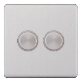 Selectric 5MPLUS-110 5M-PLUS Screwless Satin Chrome 2 Gang 400W 2 Way Push On-Off Dimmer Switch image