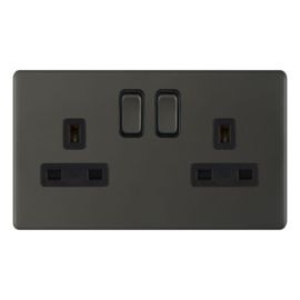 Selectric 5MPLUS-12-22 5M-PLUS Screwless Dark Bronze 2 Gang 13A 2 Pole 2 Earth Terminal Switched Socket