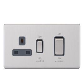 Selectric 5MPLUS-149 5M-PLUS Screwless Satin Chrome 45A Cooker Unit 13A Switched Socket - Grey Insert image